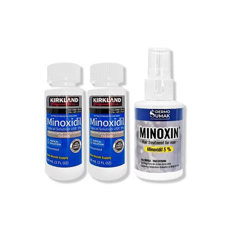 2 Minoxidil Liquido Kirkland + Locion Minoxin 60Ml