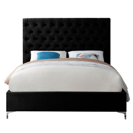 Cama Tapizada Capitoné LeMueble Abba Negro 1.5 Plz