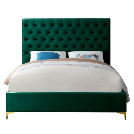 Cama Tapizada Capitoné LeMueble Adda Verde 1.5 Plz