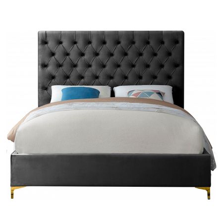 Cama Tapizada Capitoné LeMueble Adda Gris Oscuro 1.5 Plz