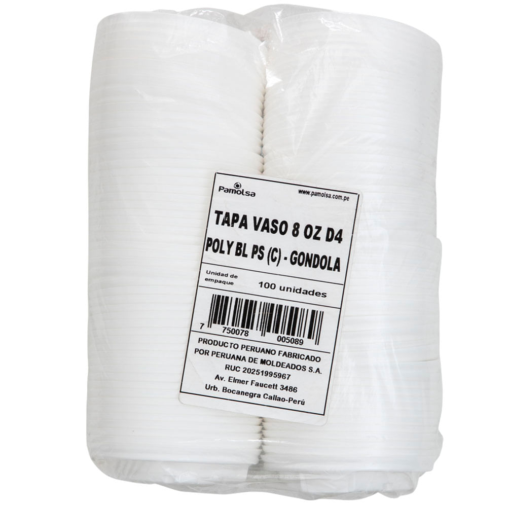 Tapa Vaso PAMOLSA 8 Oz Paquete 100un 99x99x99mm