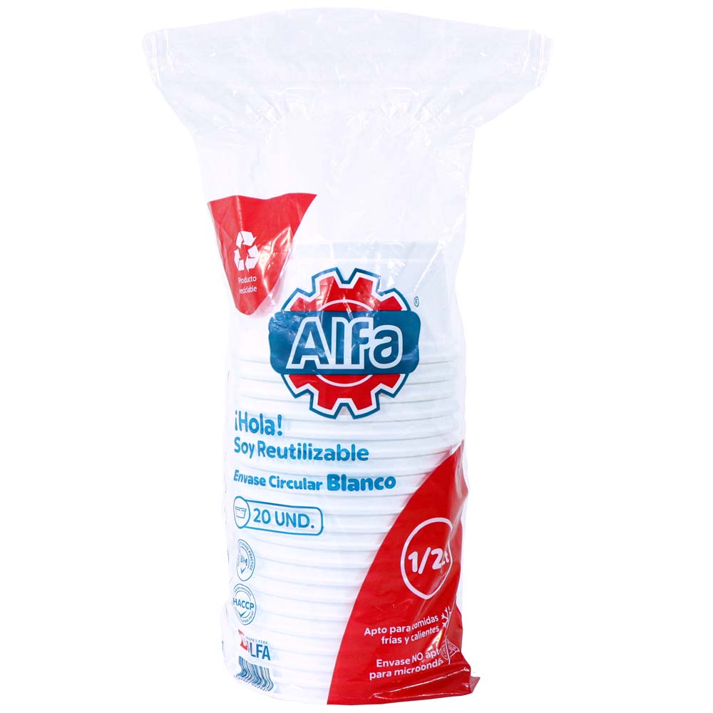 Envase Circular ALFA 1/2L C/20 Blanco 245x127x127mm