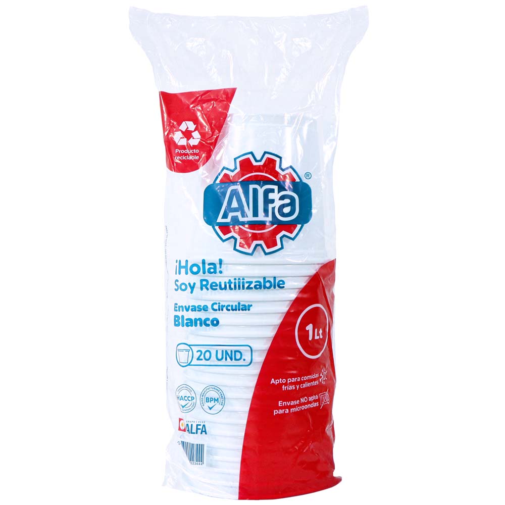 Envase Circular ALFA 1L C/20 Blanco 310x127x127mm