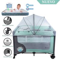 Cuna Corral Ebaby con Cambiador Happy Dream Verde-Colchón