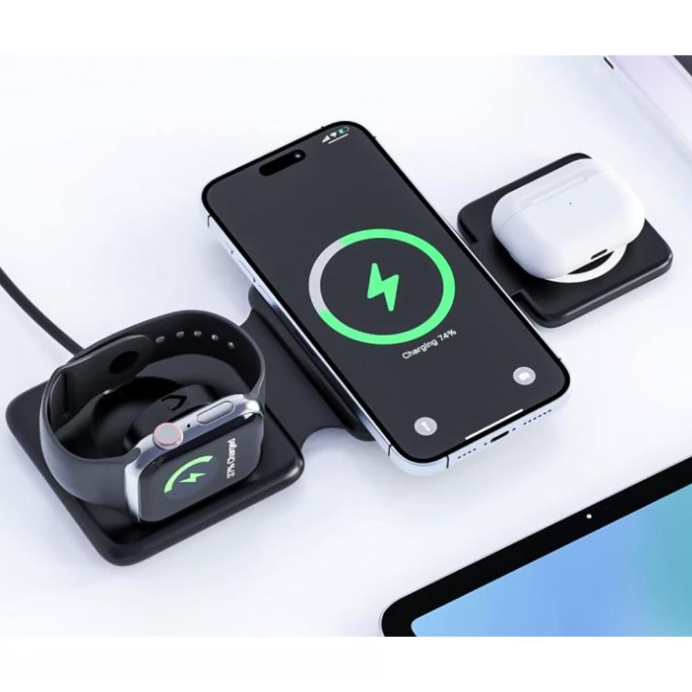 CARGADOR INALÁMBRICO PLEGABLE MODERNO - 3 EN 1