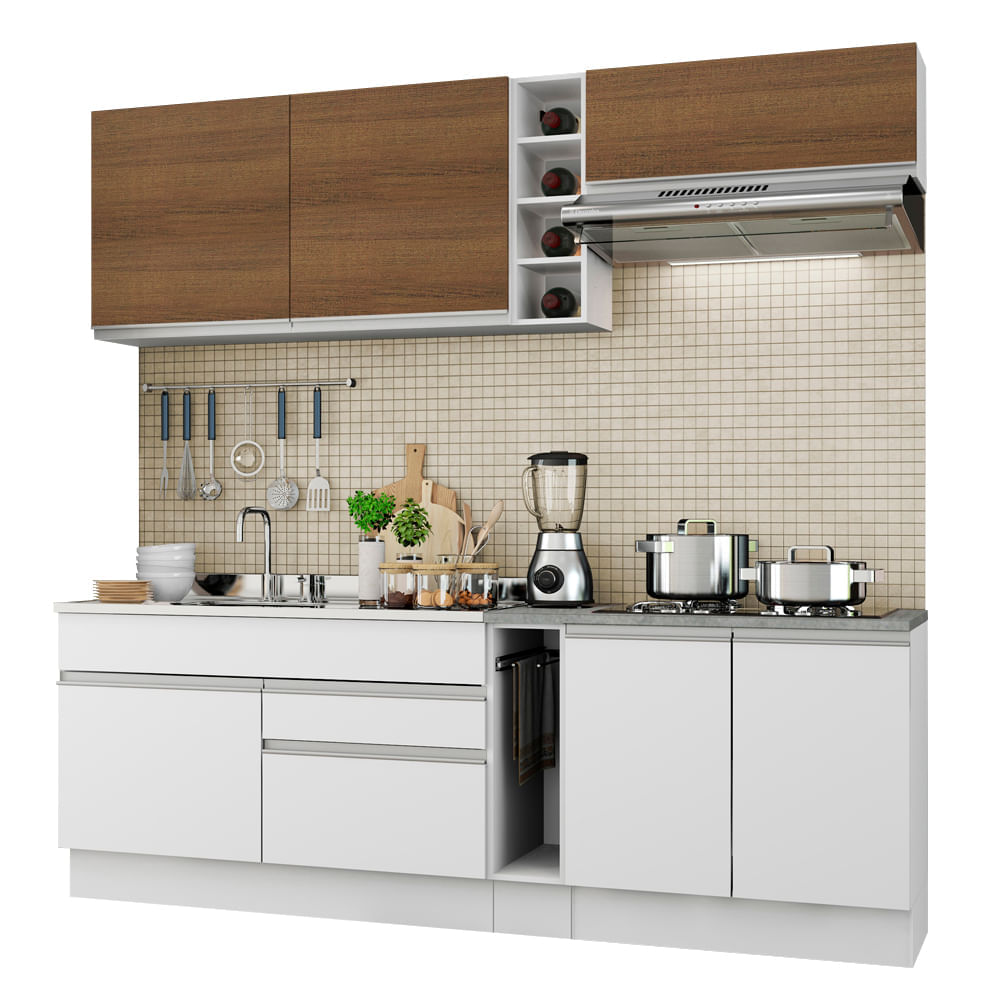 Mueble de Cocina Integral Parma 220 cm Blanco/Blanco/Marrón 03