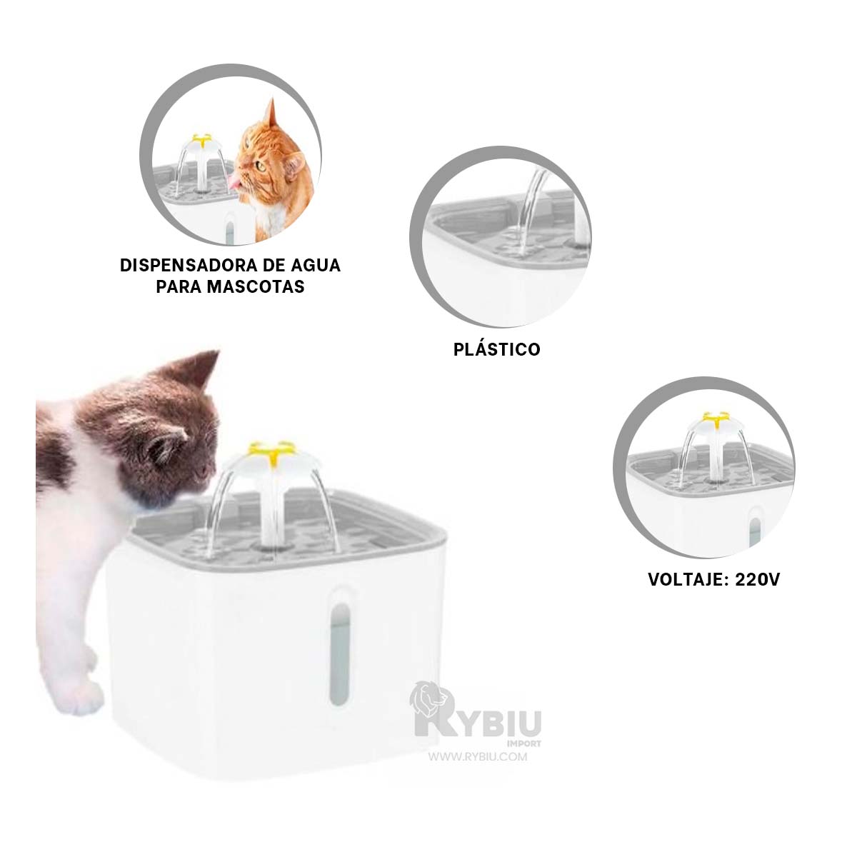 Bebedero Automatico de Plastico Cuadrado Plomo Blanco