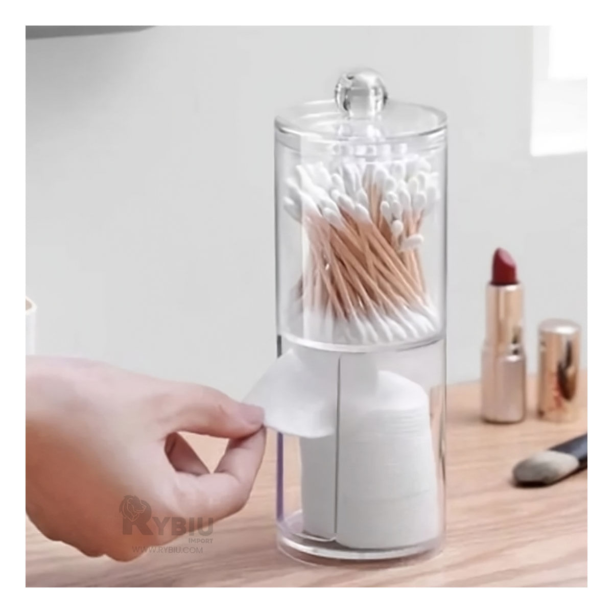 Dispensador Perfecto Acrilico de Hisopo y Algodon Y+Stickers