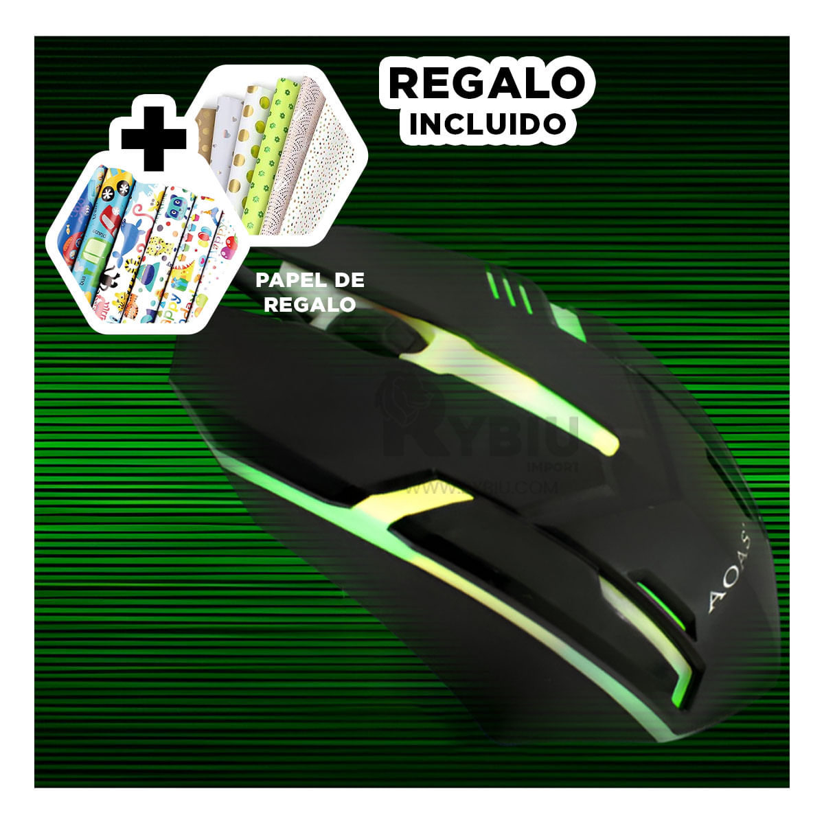 Mouse Compacto y Moderno de Color Negro Y+Papel de Regalo