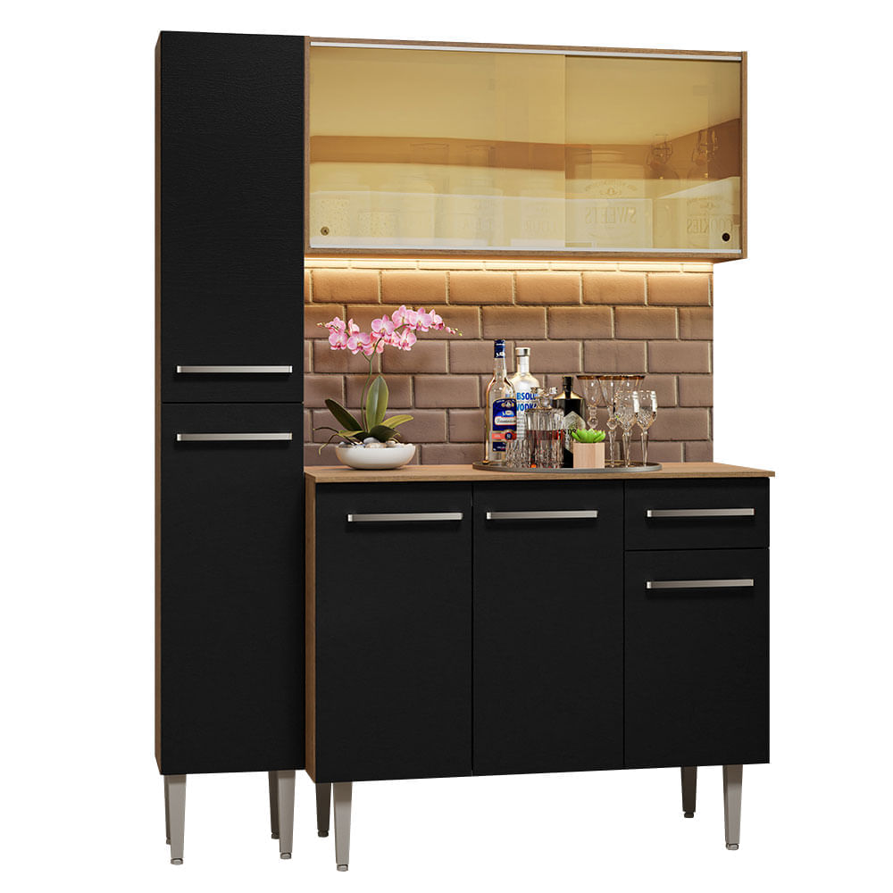 Mueble de Cocina Integral Emilly 137 cm Marrón/Negro 06