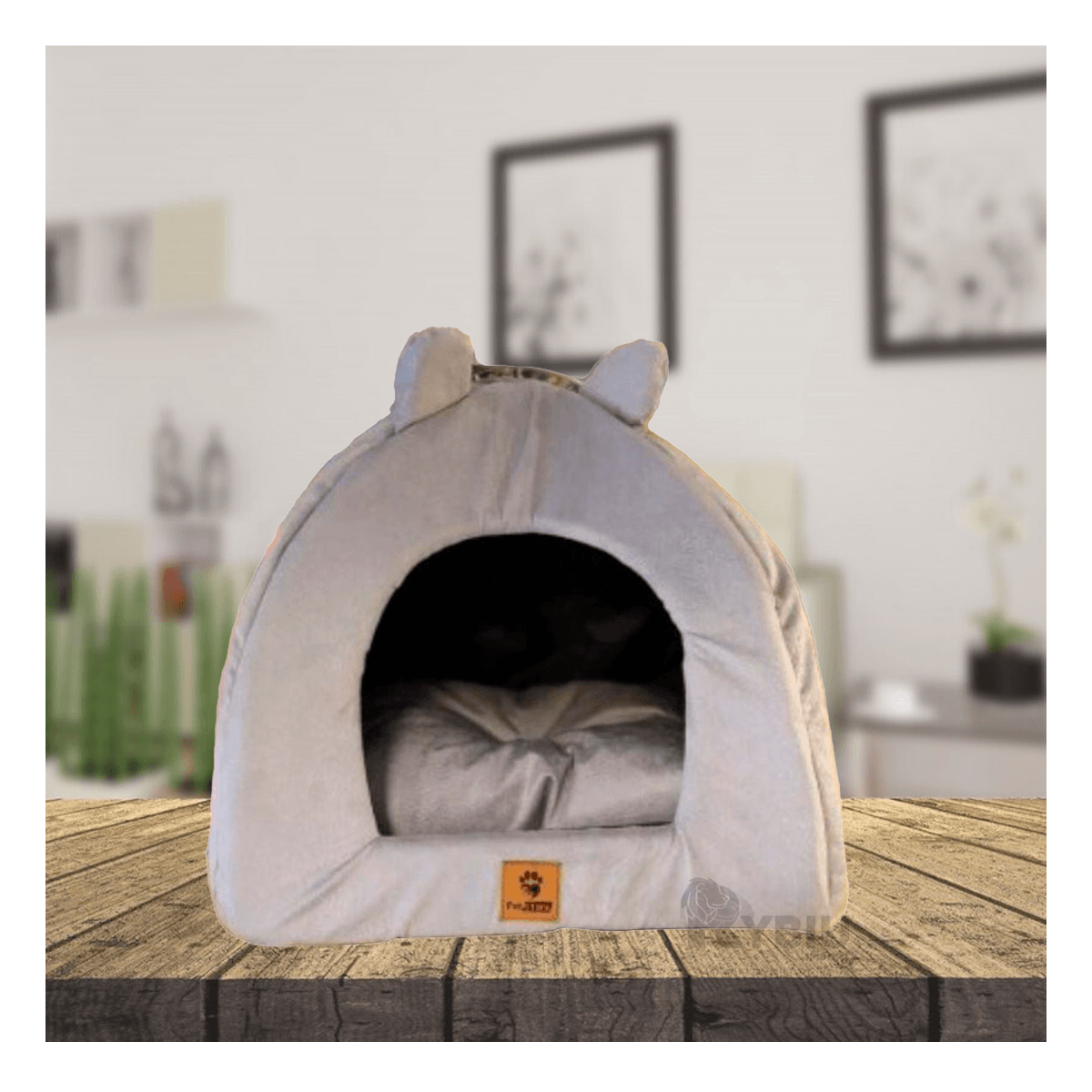 Cama Acolchonada en Forma Iglu Color Plomo Talla L