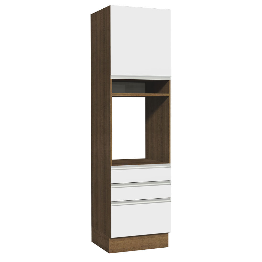 Mueble de Cocina Torre para Hornos 1 Puerta y 3 Cajones Glamy 60 cm Marrón/Blanco