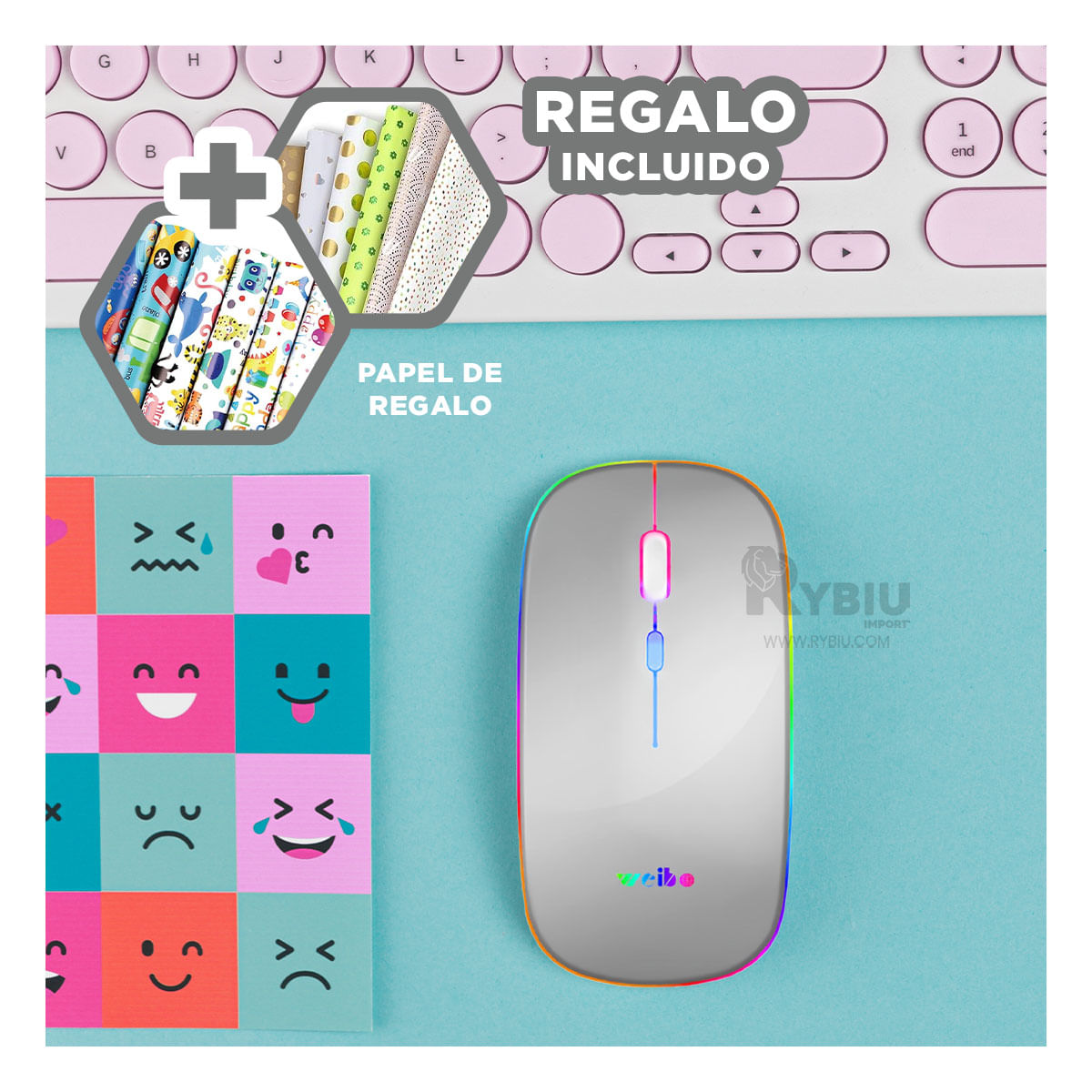 Mouse de Bateria Recargable Blanco Y+Papel de Regalo