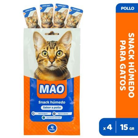 Snack Húmedo para Gatos MAO Sabor Pollo Sobre x60g (4 unid)