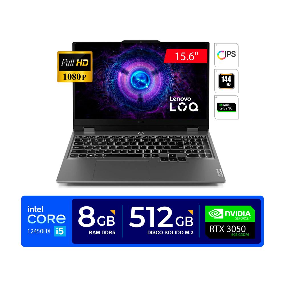 Laptop Lenovo LOQ 15.6"" FHD IPS Core i5-12450HX 4.4GHz 8GB DDR5 512GB SSD Video RTX 3050 6GB FREEDOS