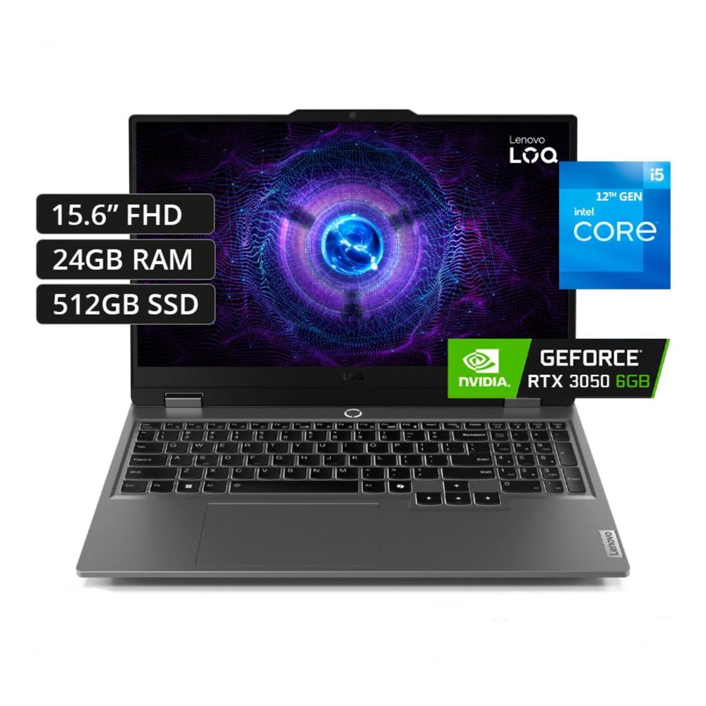 Laptop Lenovo LOQ 15IAX9 Core I5 12450HX 24gb 512gb 6G Video RTX 3050 15.6 FHD Color Gris