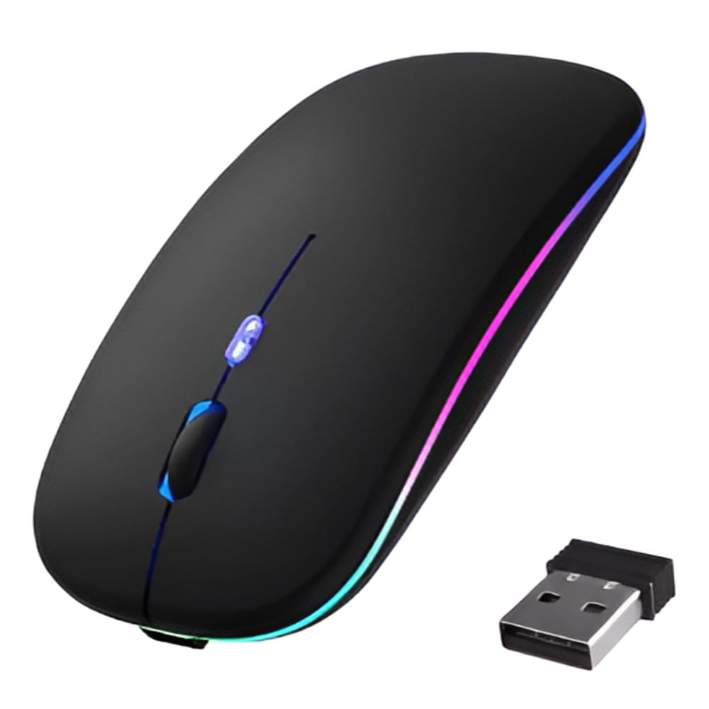 Mouse Inalambrico Recargable RGB Negro