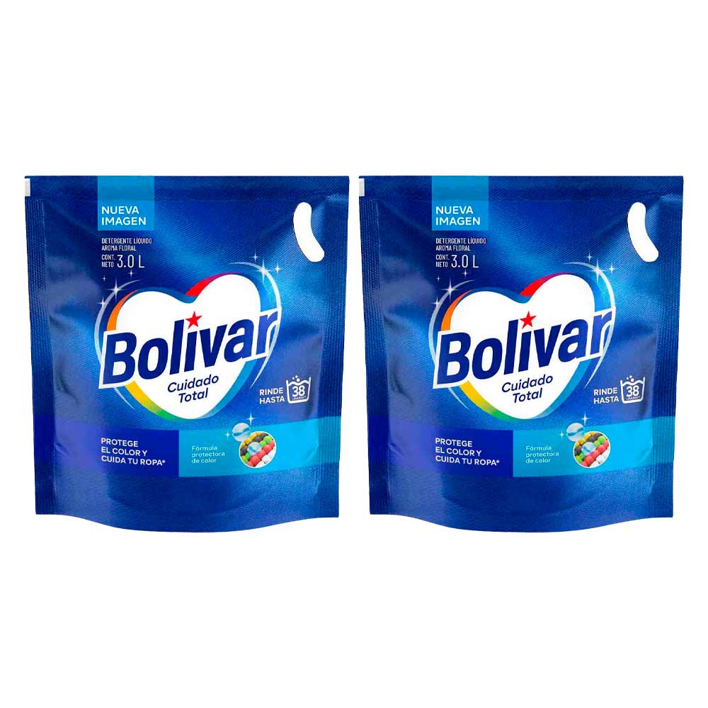 Pack Detergente Líquido BOLÍVAR Cuidado Total Doypack 3L x2un
