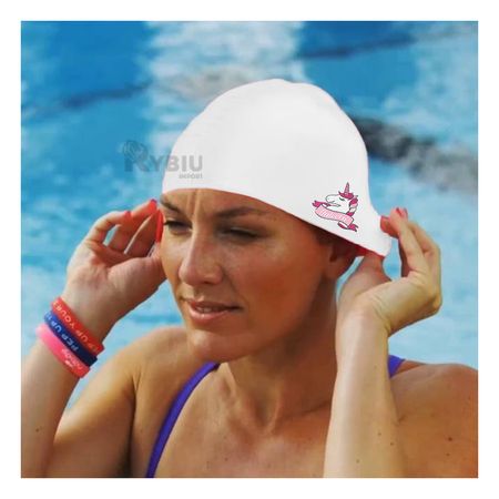 Gorro de Natacion Diseño Unicornio Resistente en Blanco