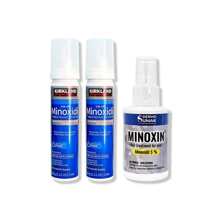 2 Minoxidil Espuma Kirkland + Locion Minoxin 60ml