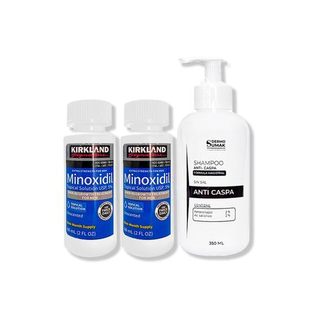 2 Minoxidil Liquido Kirkland +  Shampoo Sin Sal Anticaida 250ml
