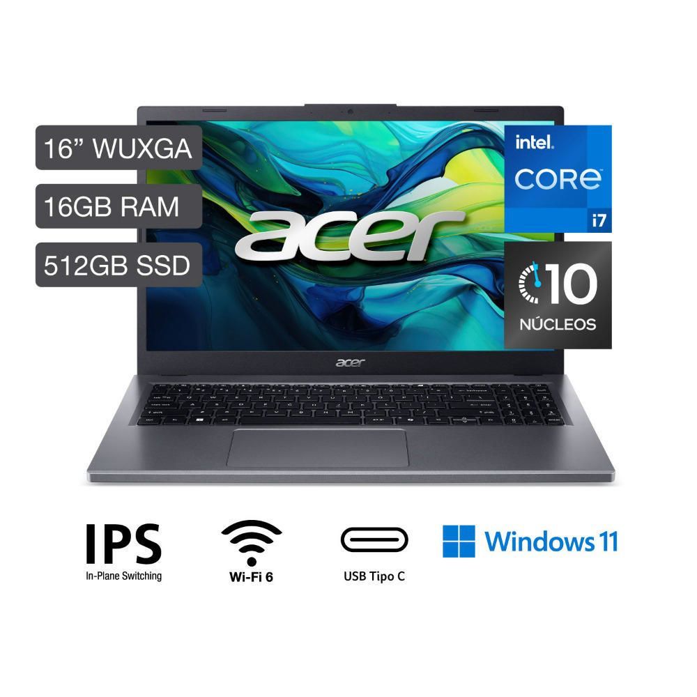 Laptop Acer  I7-1255U 16GB RAM 512GB SSD 16"" Gris