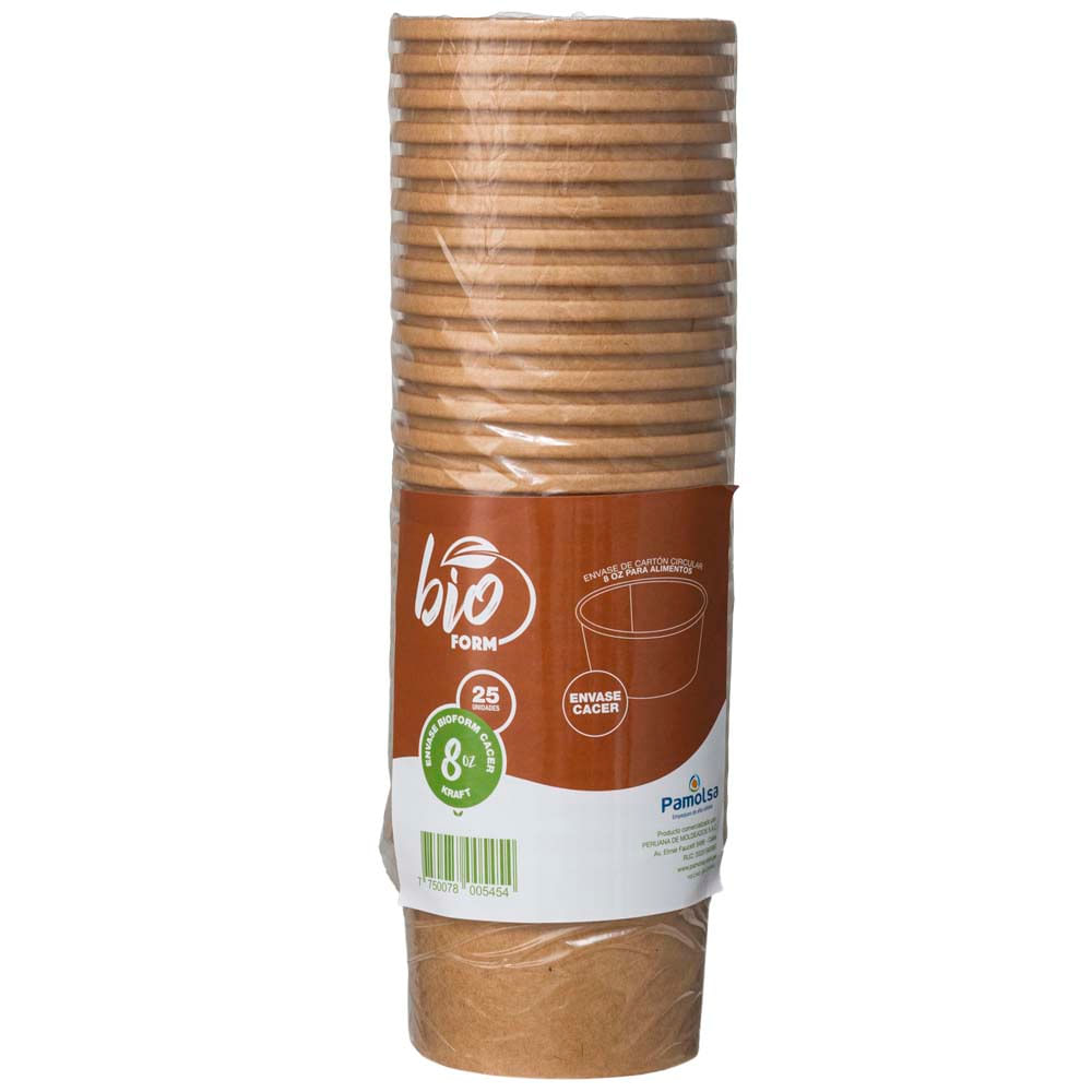 Envase Circular PAMOLSA 8Oz Biofm Kraft 99x99x99mm