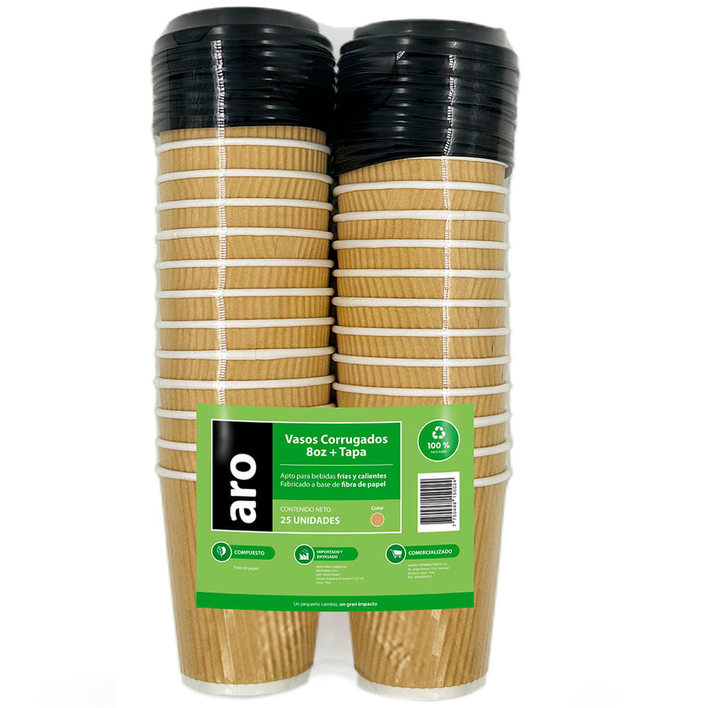 Vaso ARO Corrugado Beige 8Oz + Tapa 299x157x80mm