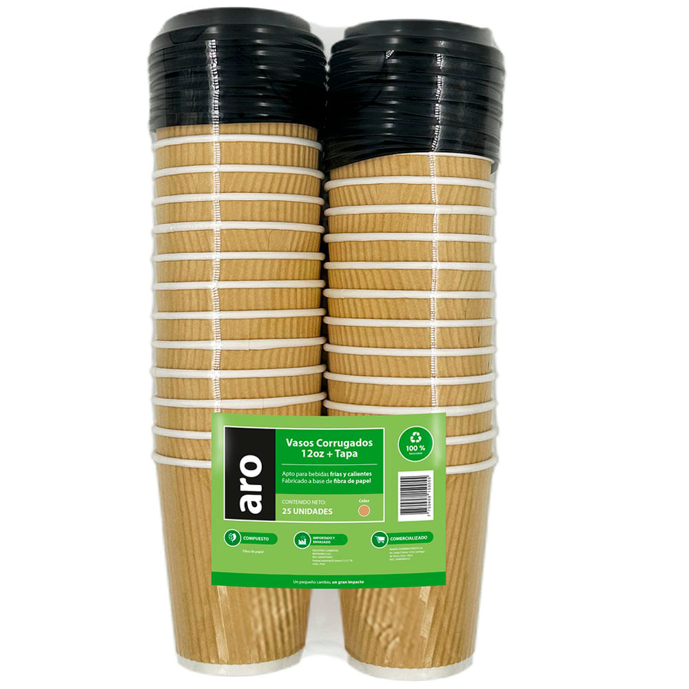 Vaso ARO Corrugado Beige 12Oz + Tapa 303x171x93mm
