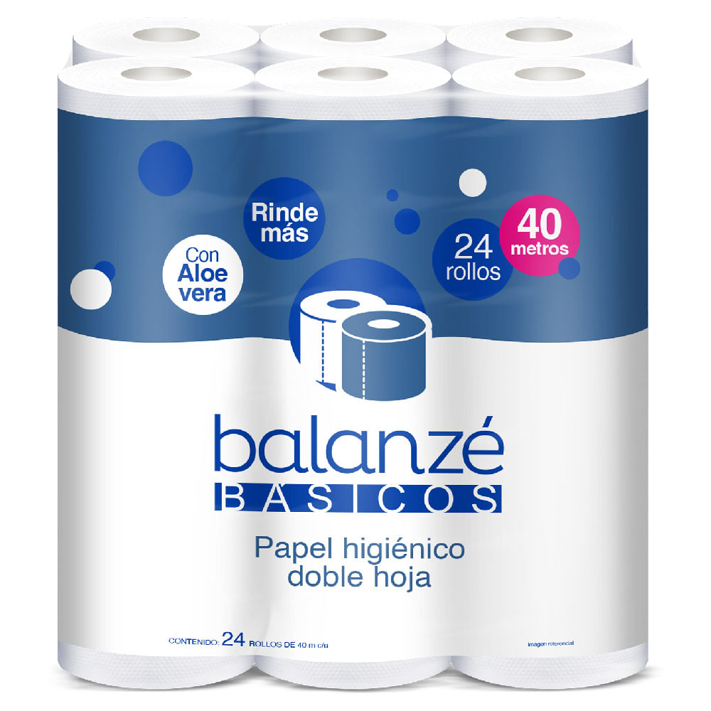 Papel Higiénico BALANZÉ BASICOS Azul 40M Paquete 24un