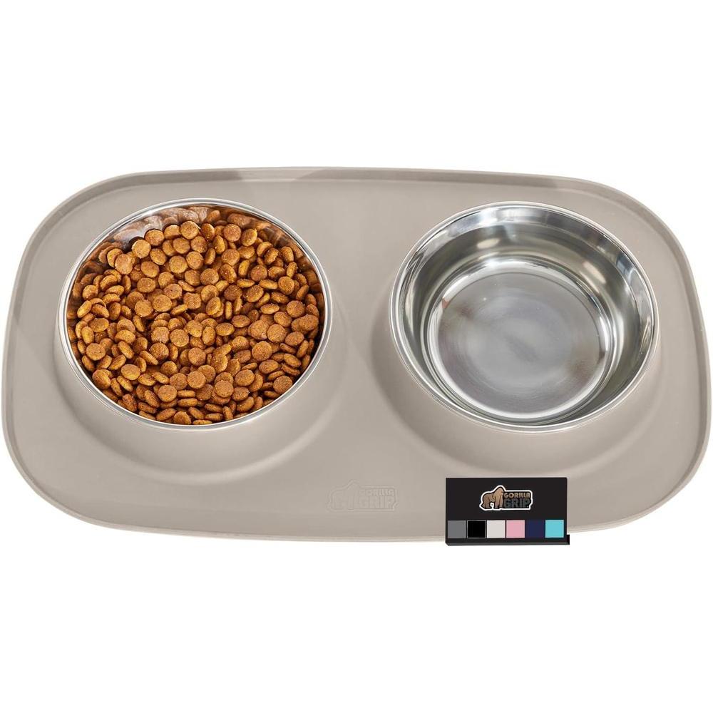 Cuencos Gorilla Grip de acero con alfombrilla de silicona, antideslizantes para mascotas