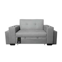 Sofa Cama Baraka Home Madison  con Portavaso y Puff  1.5 Plz Gris Claro