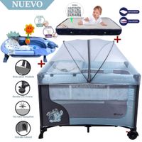 Cuna Corral Ebaby Happy Dream Celeste-Colchón y Bañera