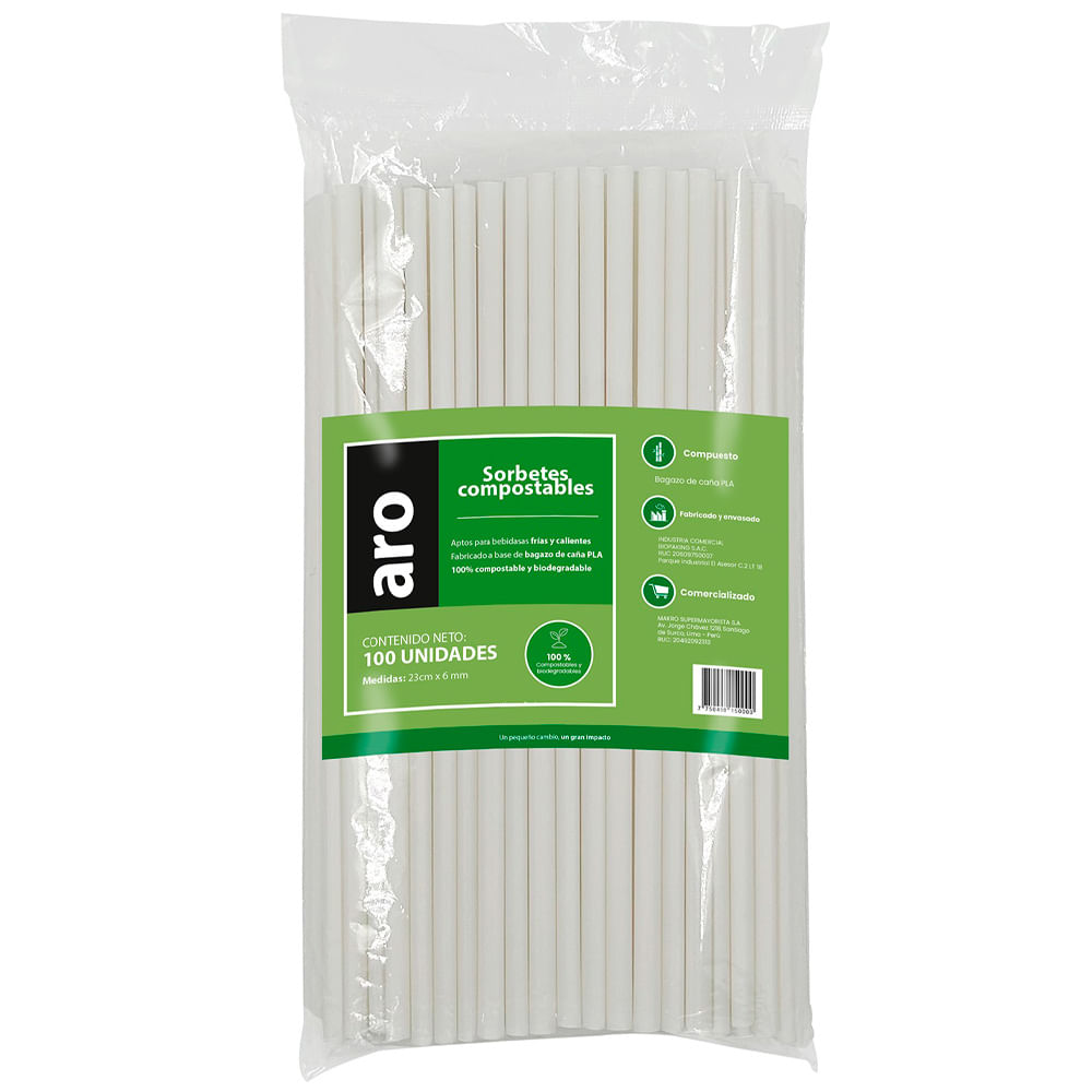 Sorbete ARO Compost PLA 23X6 100UN 250x131x33mm