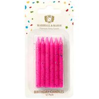 Velas Premium de Cumpleaños Glitter Rosado MARSHALL & MASON x12un