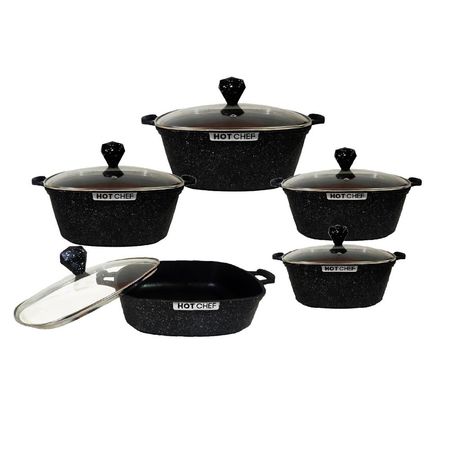 Set de Ollas Cuadradas Hot Chef Granito Antiadherente Negro