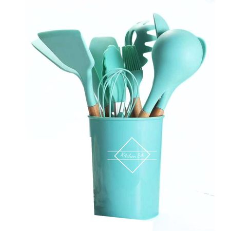 Set de Utensilios para Cocinas de Silicona Multifuncional por 12 pzas Verde Agua