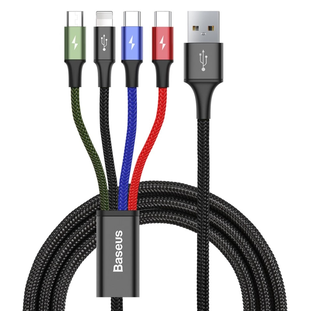 Cable Carga Rápida 4 en 1, Lightning, 2 Tipo-C y Micro USB3.5, Baseus