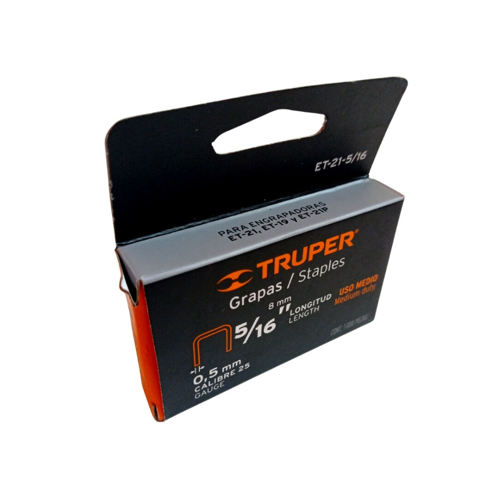 Grapas 5/16 Truper 8,0mm Para Et-19 Y Et-21 Tapizar 1000p