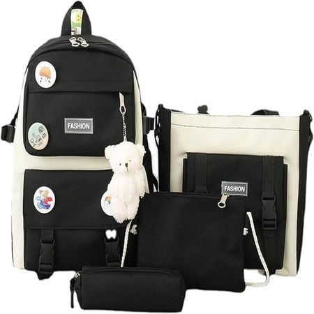 Pack Mochila Bolso Monedero Cartuchera 4 en 1 Kawaii Negro