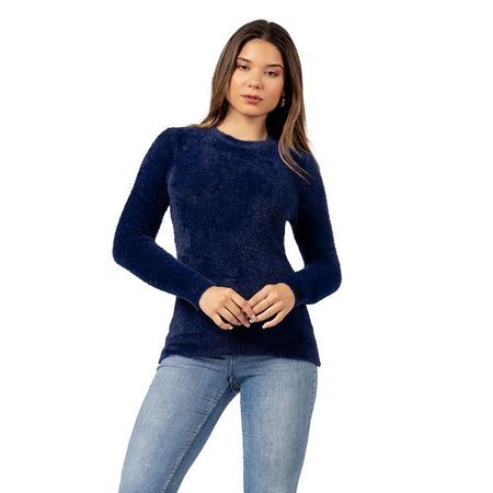 Polera Básico y Suave de Angora Color Azul Marino L