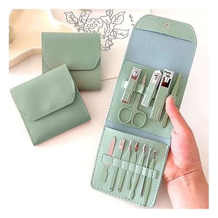 Set 12 piezas de Manicure Pedicure y Pinzas Ligero Verde