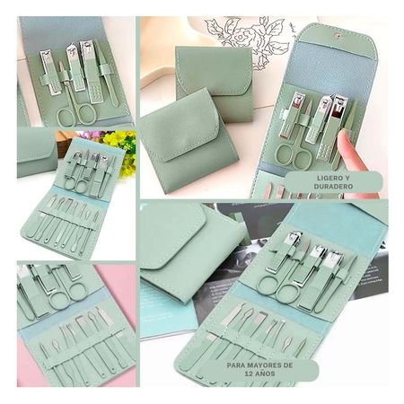 Set de Accesorios para Manicure en Verde Y+Papel de Regalo