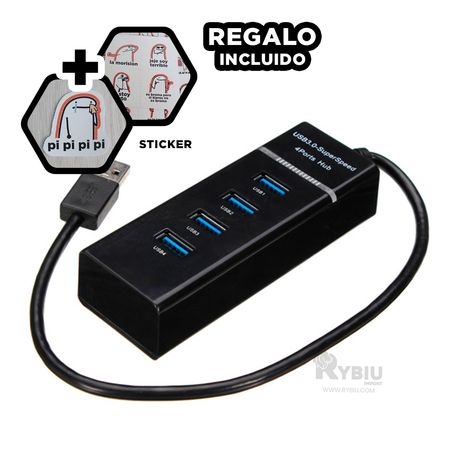 Puerto Compacto de 4 Entradas USB en Negro Y+Stickers