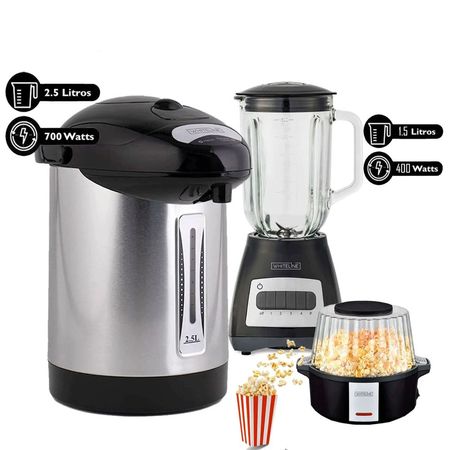 Termohervidor  Whiteline  2.5 LITROS + Licuadora Whiteline de 1.5LT + Maquina Pop Corn Whiteline