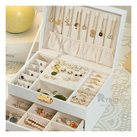 Joyero con Compartimentos con Llave en Color Blanco