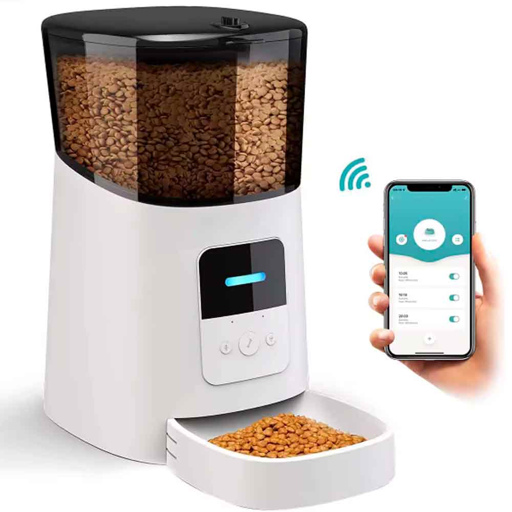 COMEDOR AUTOMÁTICO PARA PERROS Y GATOS INTELIGENTE 6L, WIFI, BLANCO, FEEDER