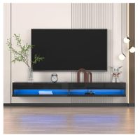 Mesa de TV Flotante 77"" TU MESITA Loria Melamina 18mm 2 puertas color Negro LED