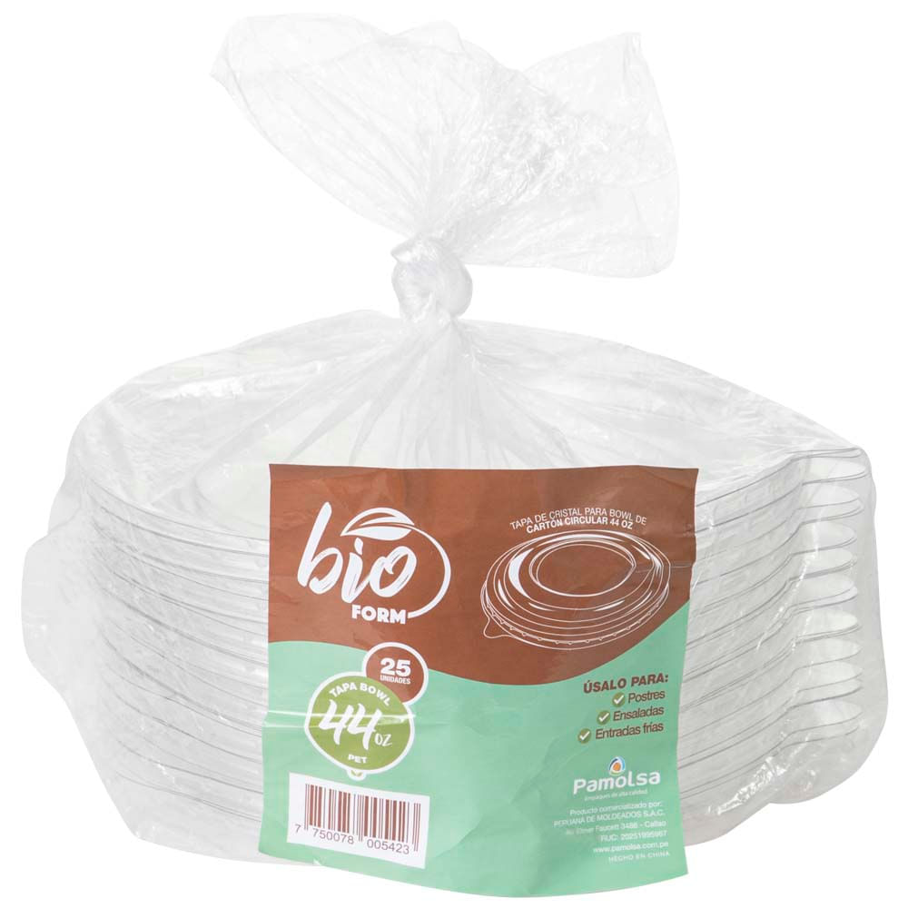 Tapa para Bowl PAMOLSA 44oz Bioform TR PET 195x185x185mm