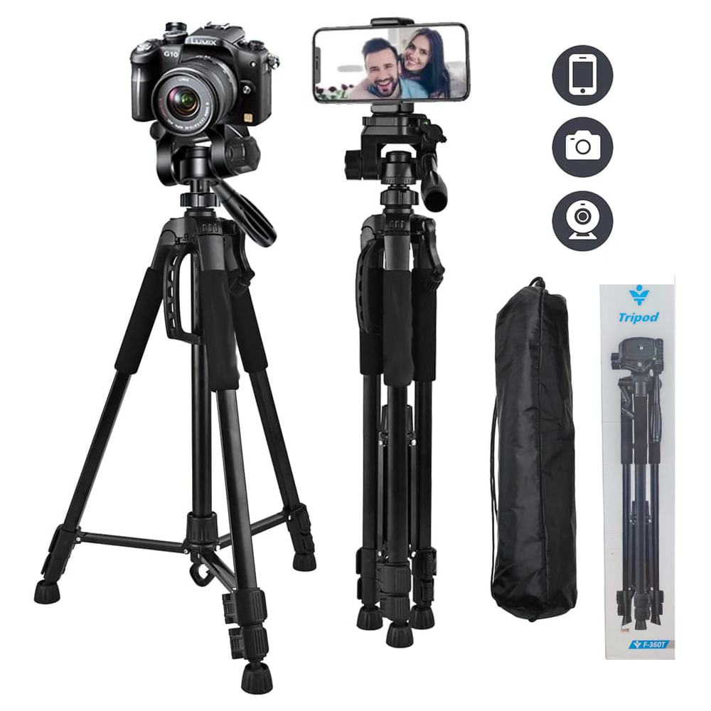 Tripode para Celular Camara Aluminio 166cm Negro Profesional Rosca 1/4